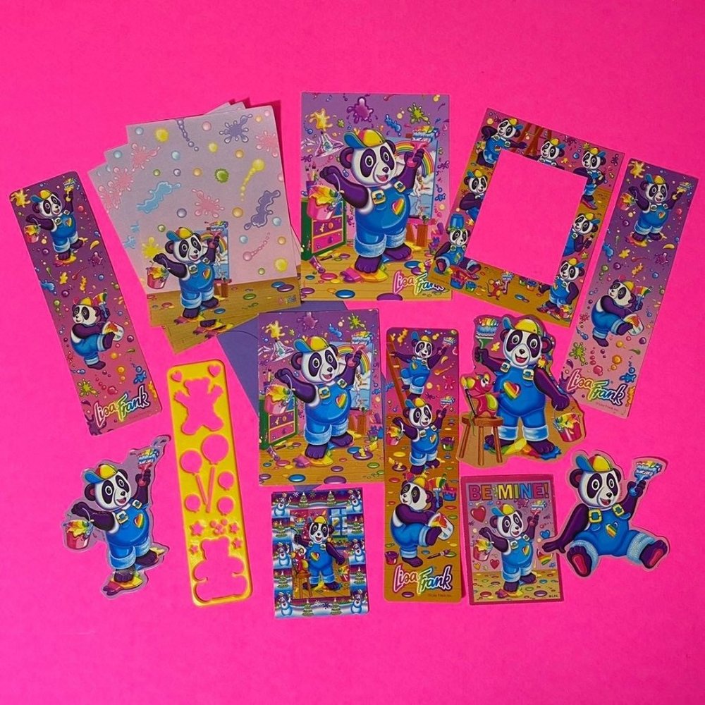 Vintage Lisa Frank Painter Panda Bear Bookmarks Paper Postcard & More Set